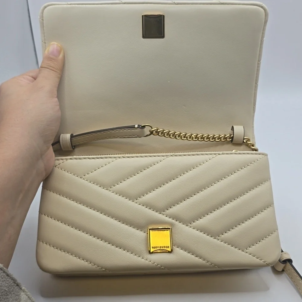 Brand New Tory Burch Small Kira Chevron Chain Wallet Color Cream